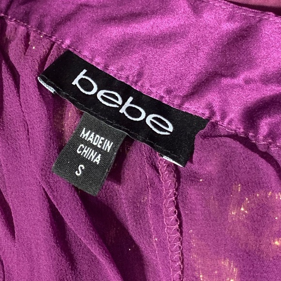 Bebe Off Shoulder Purple Gold Sequined Women’s Blouse - Picture 4 of 4